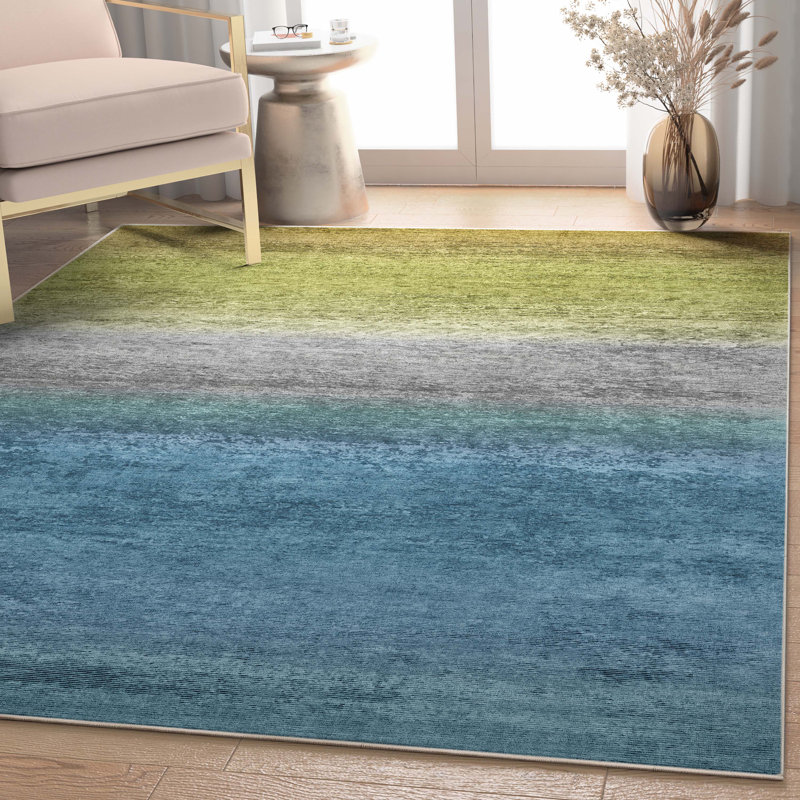 Tapis bleu / vert Nuzzo Sunset, Rectangle 7 pi 7 po x 9 pi 10 po