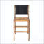 Ensemble de 2 tabourets de bar en bois d'acacia au fini teck avec coussin crème et dossier en osier noir