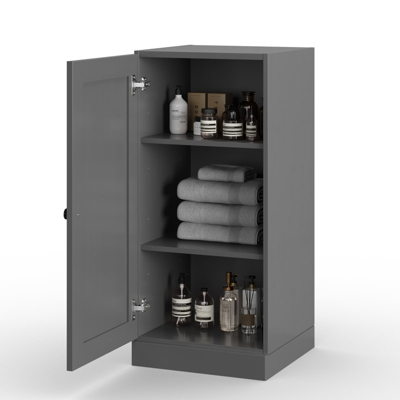 Armoire de rangement 100% bois massif 16,5 po avec porte shaker et tablettes réglables, Gris