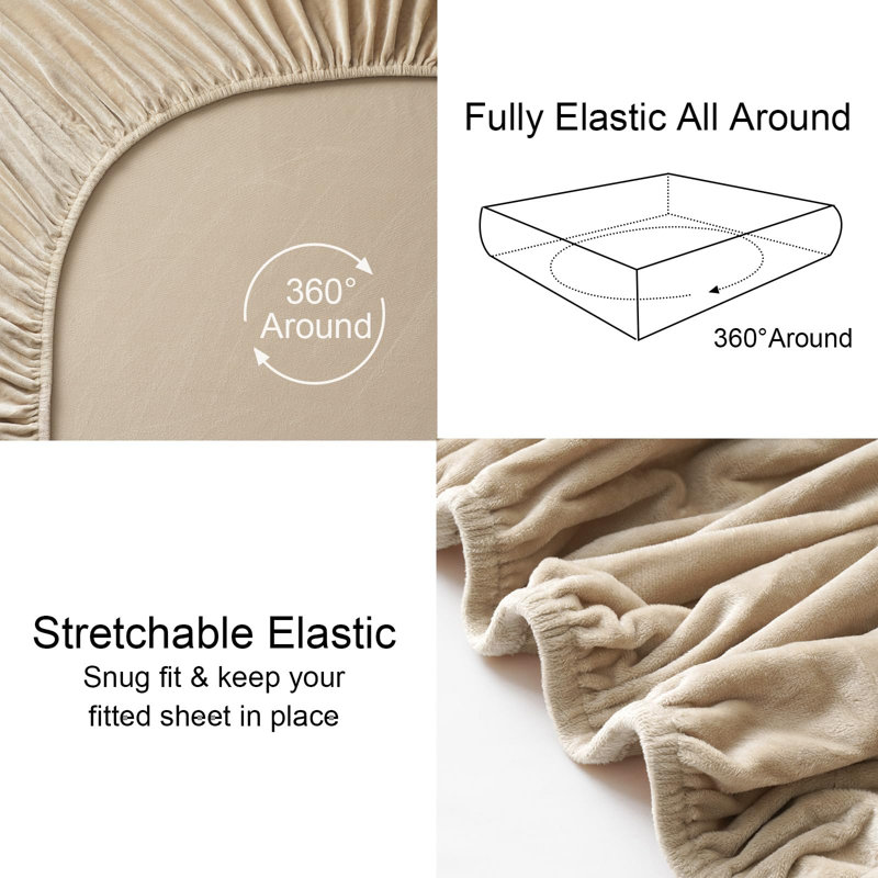 PHF Ultra Soft Velvet Fitted Sheet, 16" Deep Pocket with Wider Stronger Elastic Band, Easy Fit Easy Care, 1 Pack Cozy Comfy Flannel Bottom Sheet for All Seasons, No Pillowcases