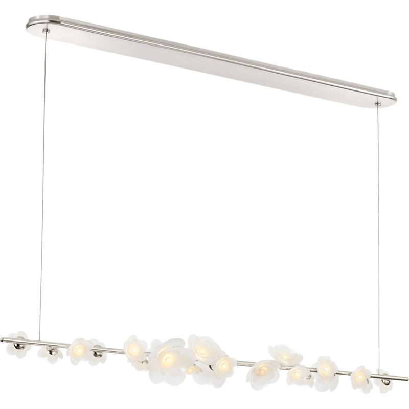 Petaluma 63" Linear Chandelier with Etched and Clear Glass Flowers, Soft Silver