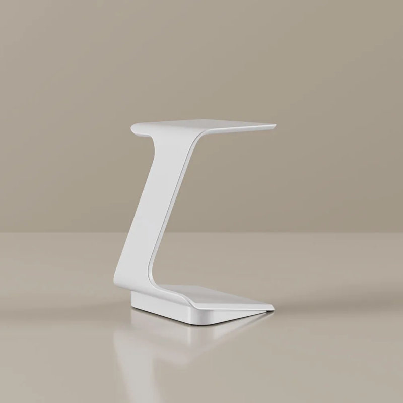 15" Modern C-Shaped Side Table With Wheels, White
