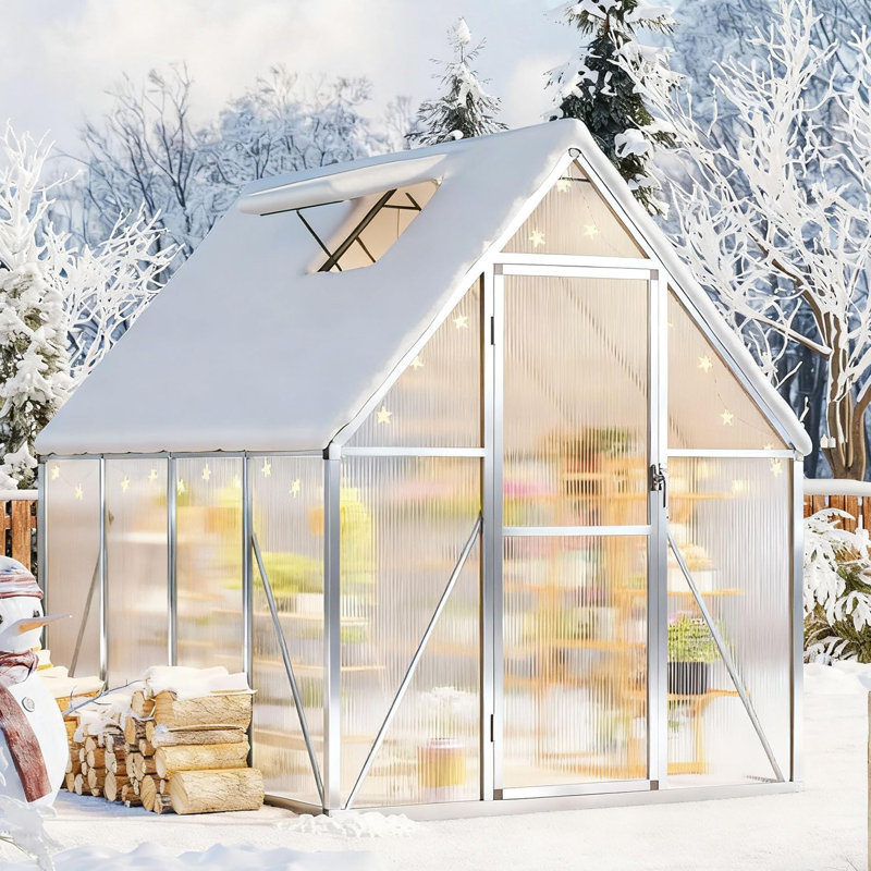 Greenhouse 6x7 FT Aluminum-Framed Heavy Duty Polycarbonate with Quick Setup Structure and Roof Vent Large Enhanced Outdoors Green House Kit
