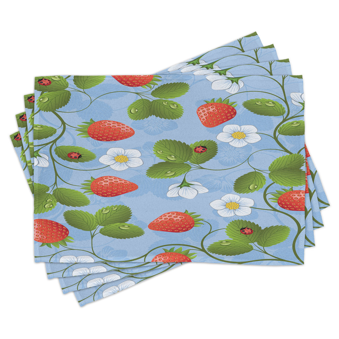 Platzdeckchen 4er Set, Erdbeer Gänseblümchen Retro, Blau Grün Rot