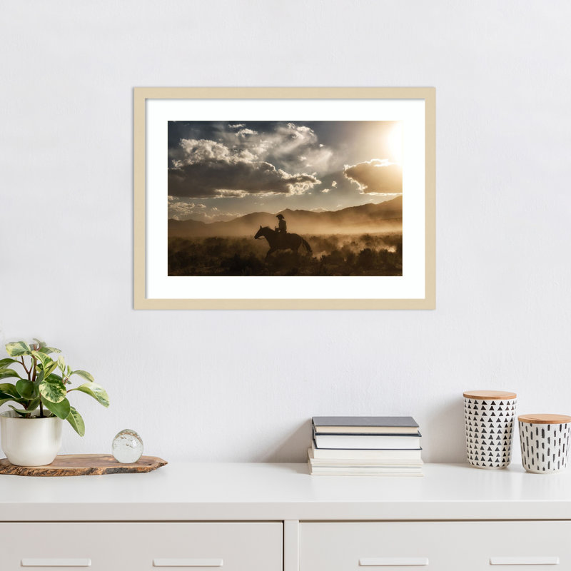 «Cowboy By Day and Night I» par PHBurchett, impression sur bois encadrée, H 19 po x l 25 po