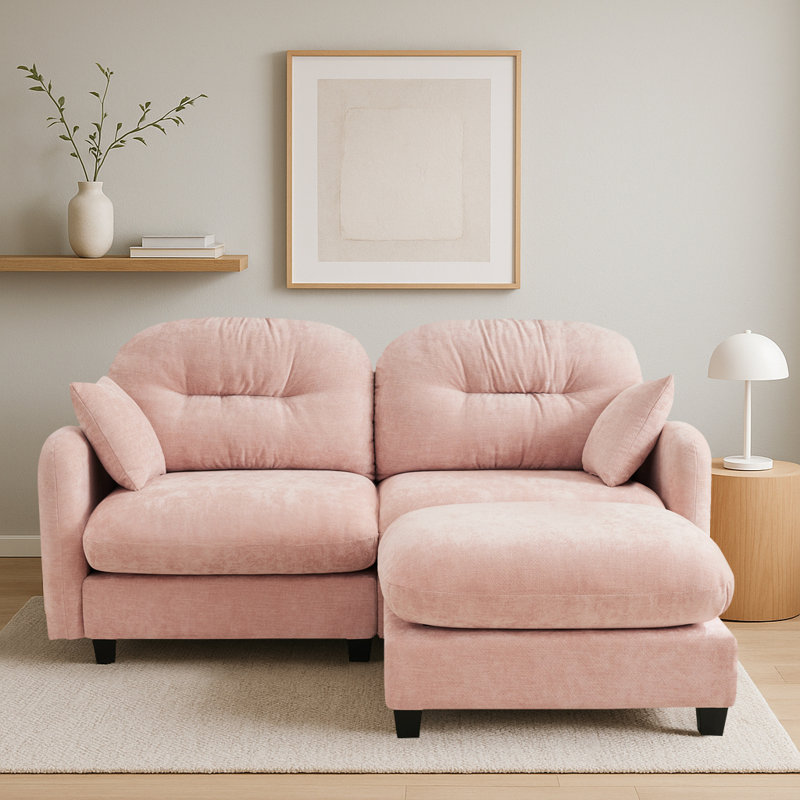 Canapé modulaire de 74 pouces en chenille Cloud Series avec repose-pieds, spécialement conçu pour les espaces compacts., Rose