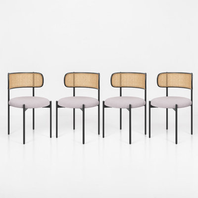 Upholstered Dining Chairs, Rattan Back, Accent Kitchen Chairs With Metal Legs
