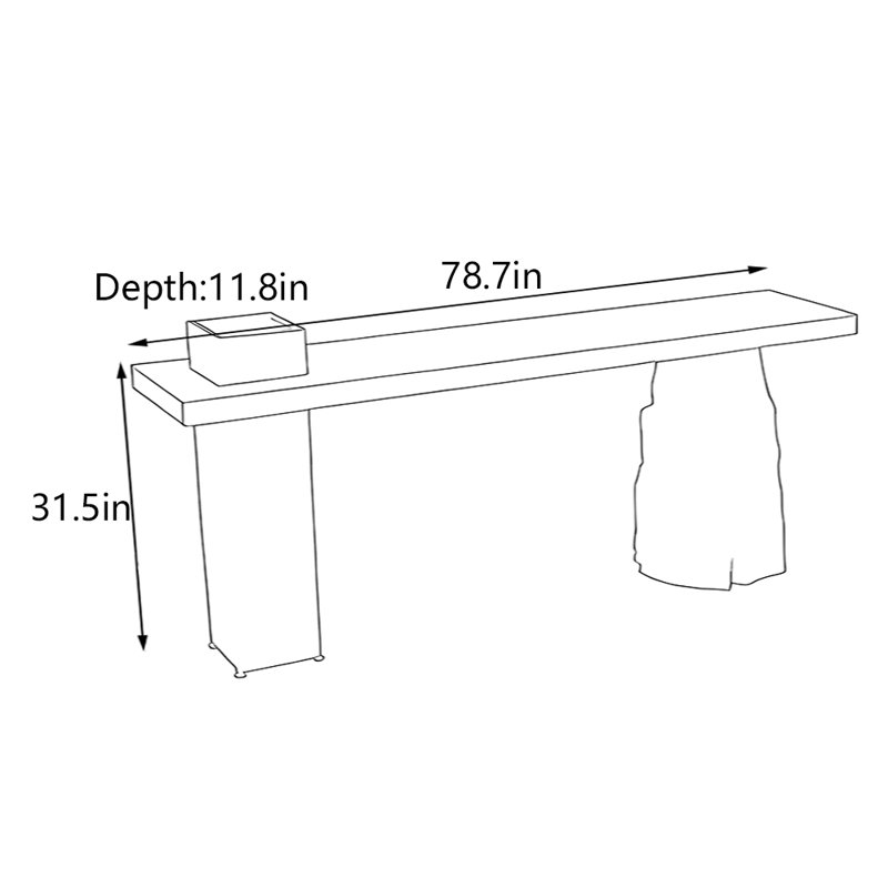 Table de couloir en pin massif de style Wabi-Sabi, H 31,5 po x l 78,7 po x P 11,8 po