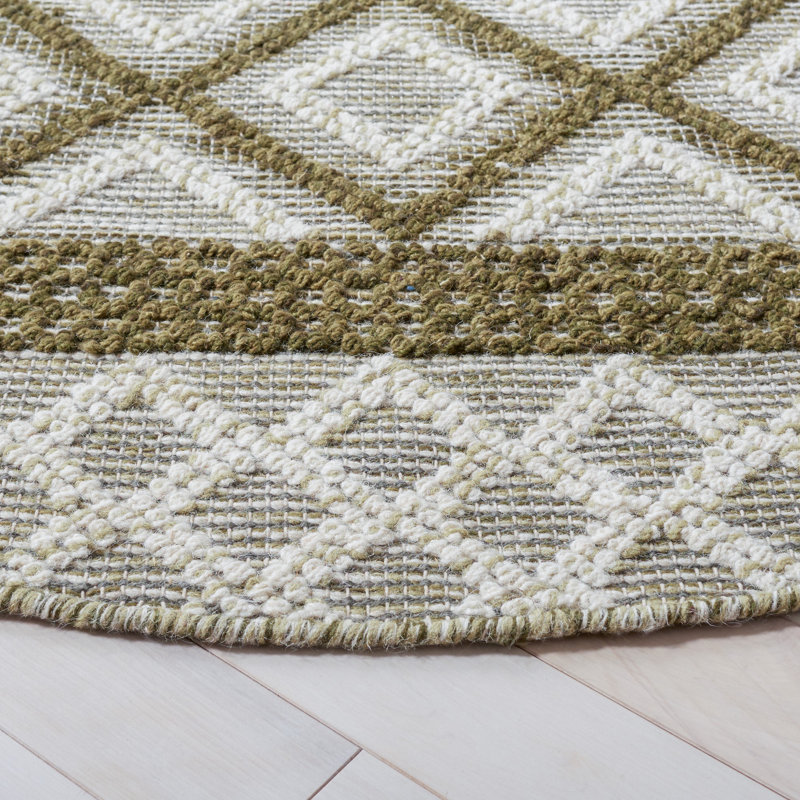 Geometric Hand-Woven Wool and Cotton Area Rug, Rectangle 3' x 5'