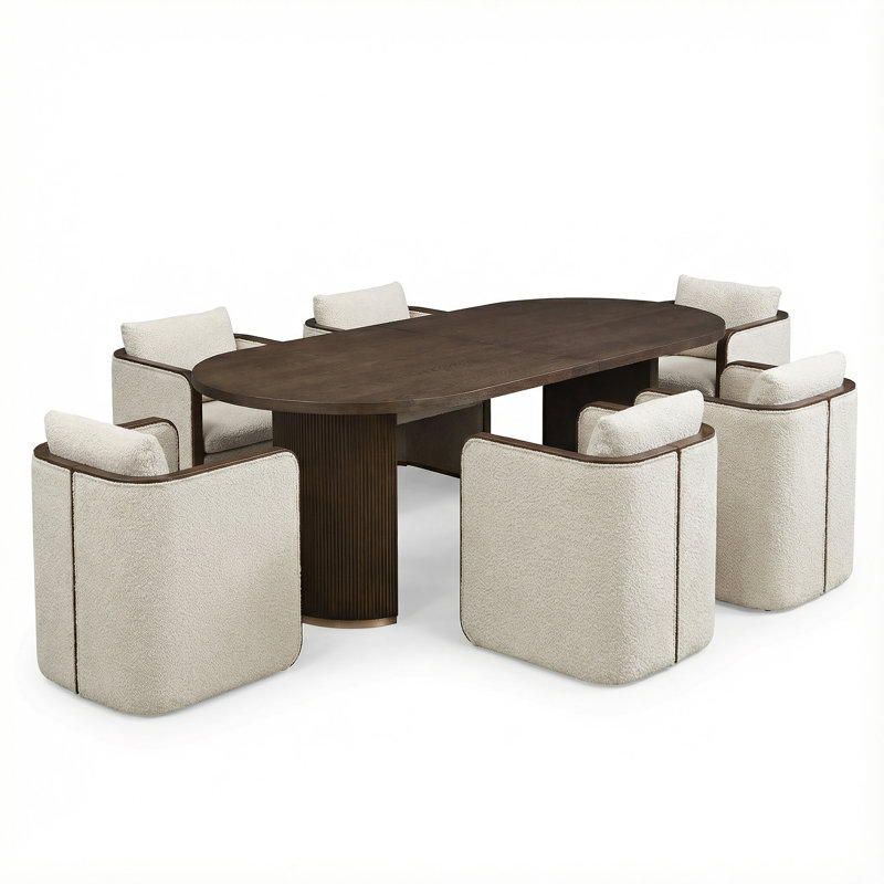 Ensemble de table de salle à manger 7 pièces Trammell, Amande