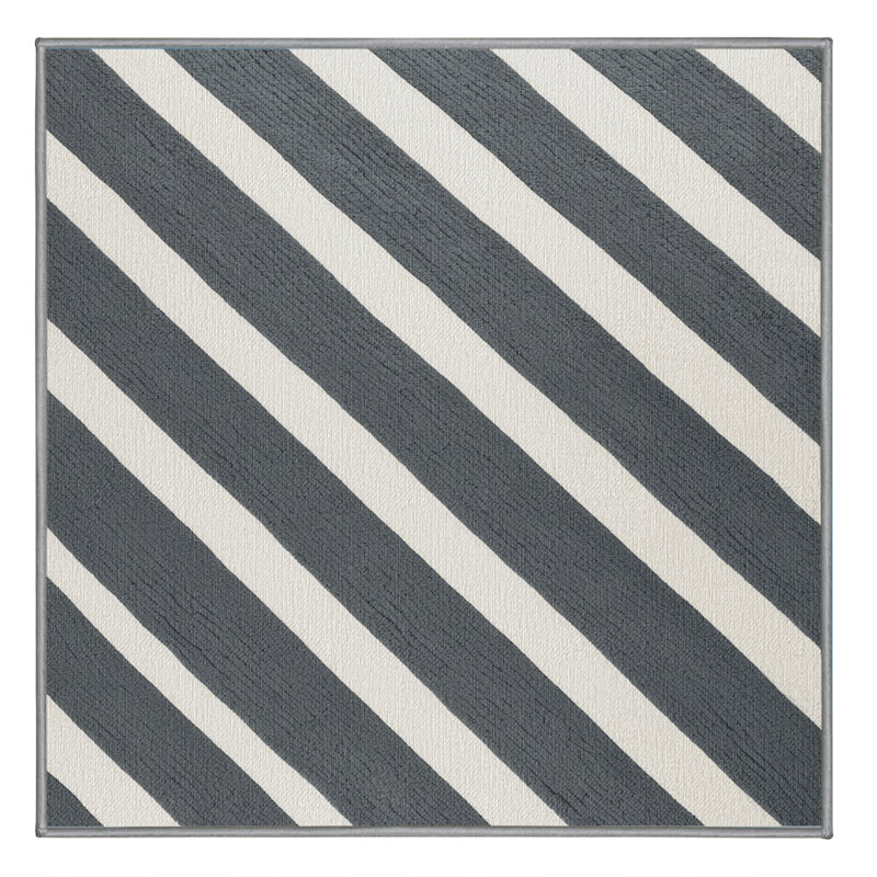  Tapis lavable rayé gris tourterelle blanc, Carré 4 pi
