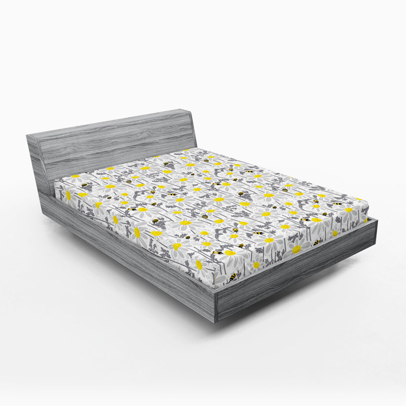 Drap-housse Ambesonne, paquet de 2, Drap-housse très grand californien, Motif floral gris / jaune / blanc