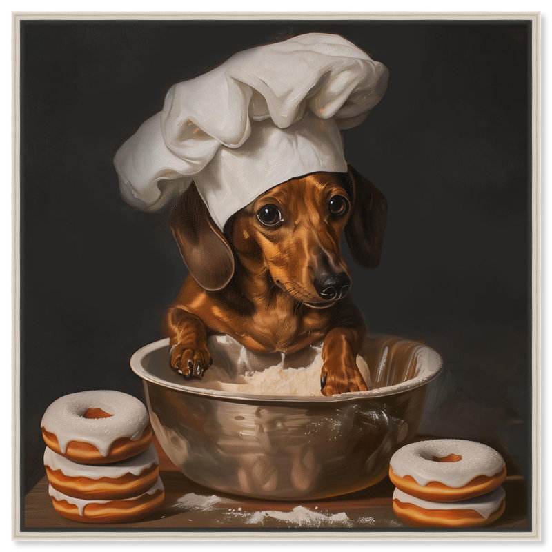 «Dachshund Sugar Donuts Canvas» par Art Remedy, Encadrement argenté, H 25 po x l 25 po x P 2 po