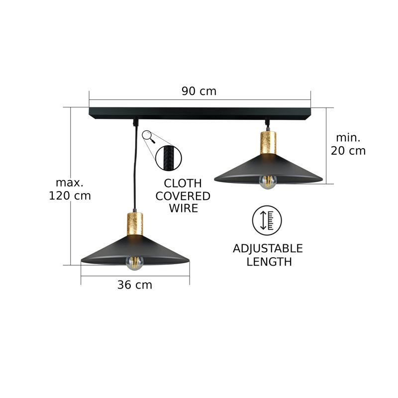 2 - Light Matte Black Dome Pendant, Black