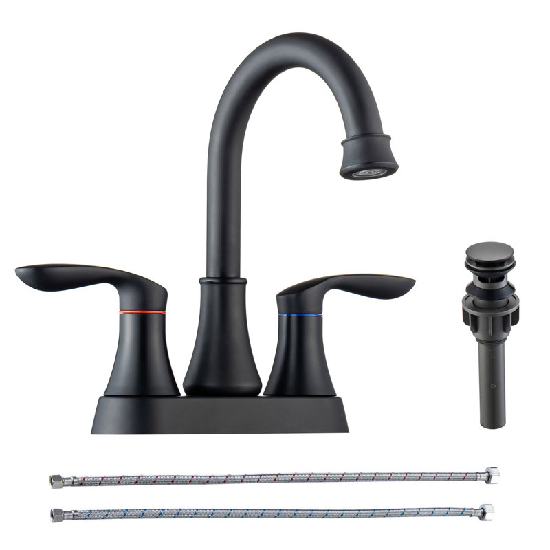 Robinet de salle de bain central avec ensemble de bonde pour lavabo, Noir mat