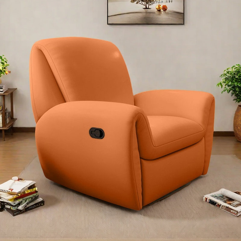 Casual Bedroom Wide Seat Recliner with Metal Base, Orange