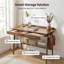 Bureau en bois massif de 47 po de style Mid-Century moderne avec 2 tiroirs et tablette de rangement, bureau d'ordinateur pour petits espaces avec crochets latéraux, finition noyer