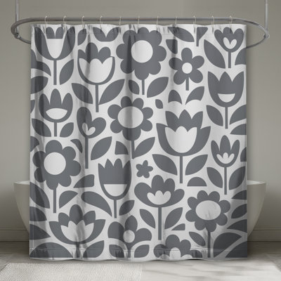 Rideaux de douche gris à motif floral très longs