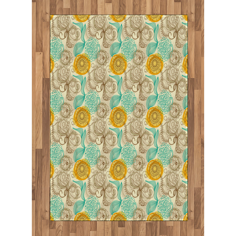 Floral High Density Long Fiber Poly Threads Decorative Area Rug Carpet, Rectangle 4' x 5'8"