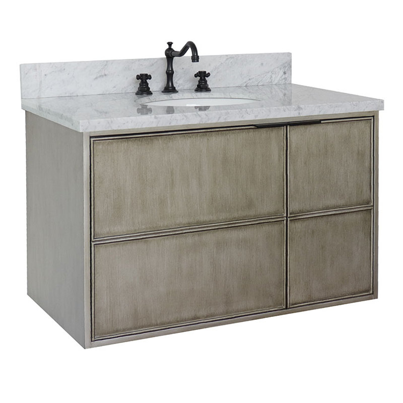 37'' Single Bathroom Vanity with Stone Top, White Carrara