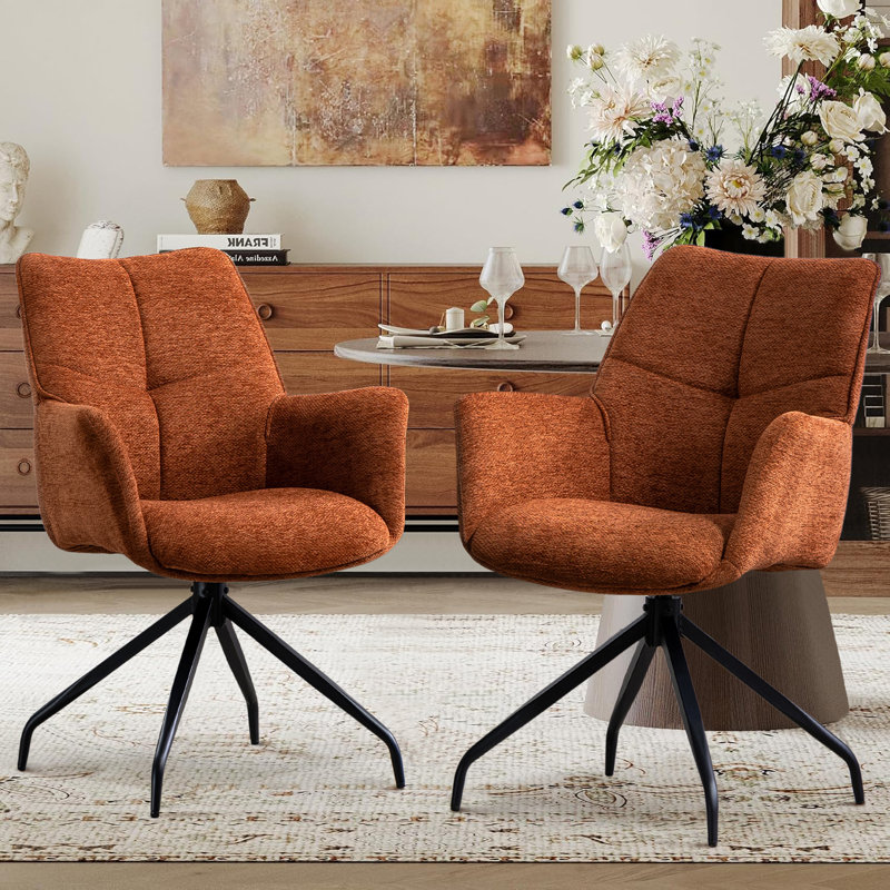 Modern Metal Frame Upholstered Swivel Dining chair, Orange