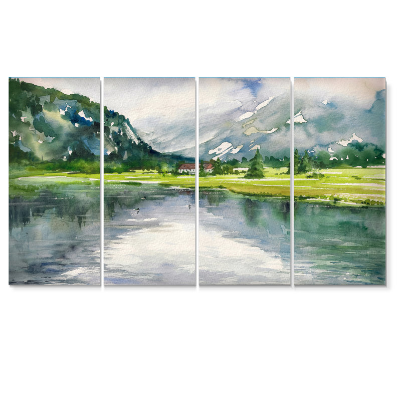 «Summer Landscape with River» par Ansel Adams - peinture sur toile tendue 4 pièces