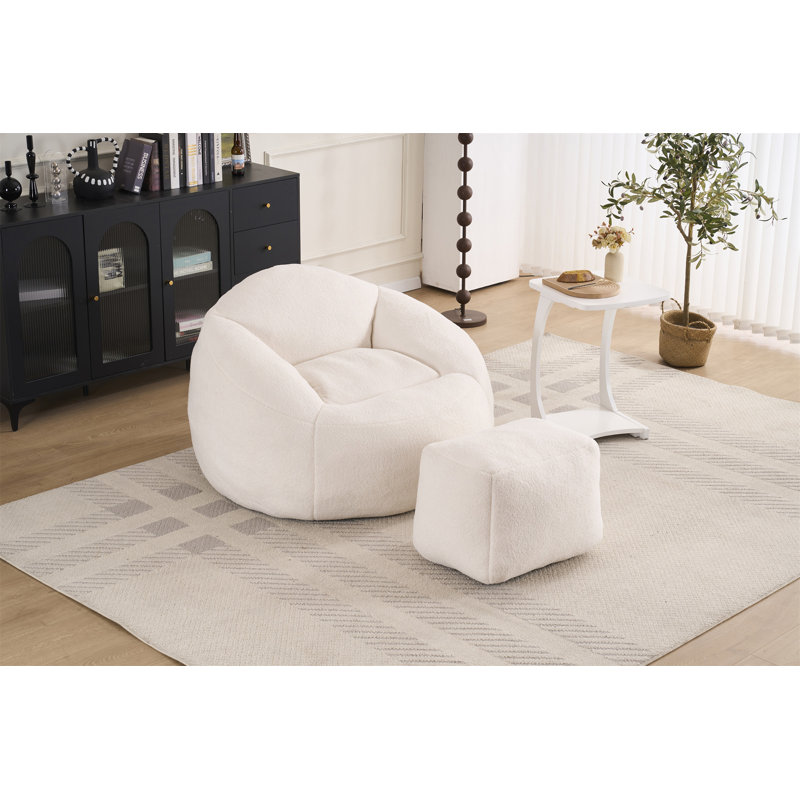 Indoor & Outdoor Foam Bean Bag Chairs, White Teddy