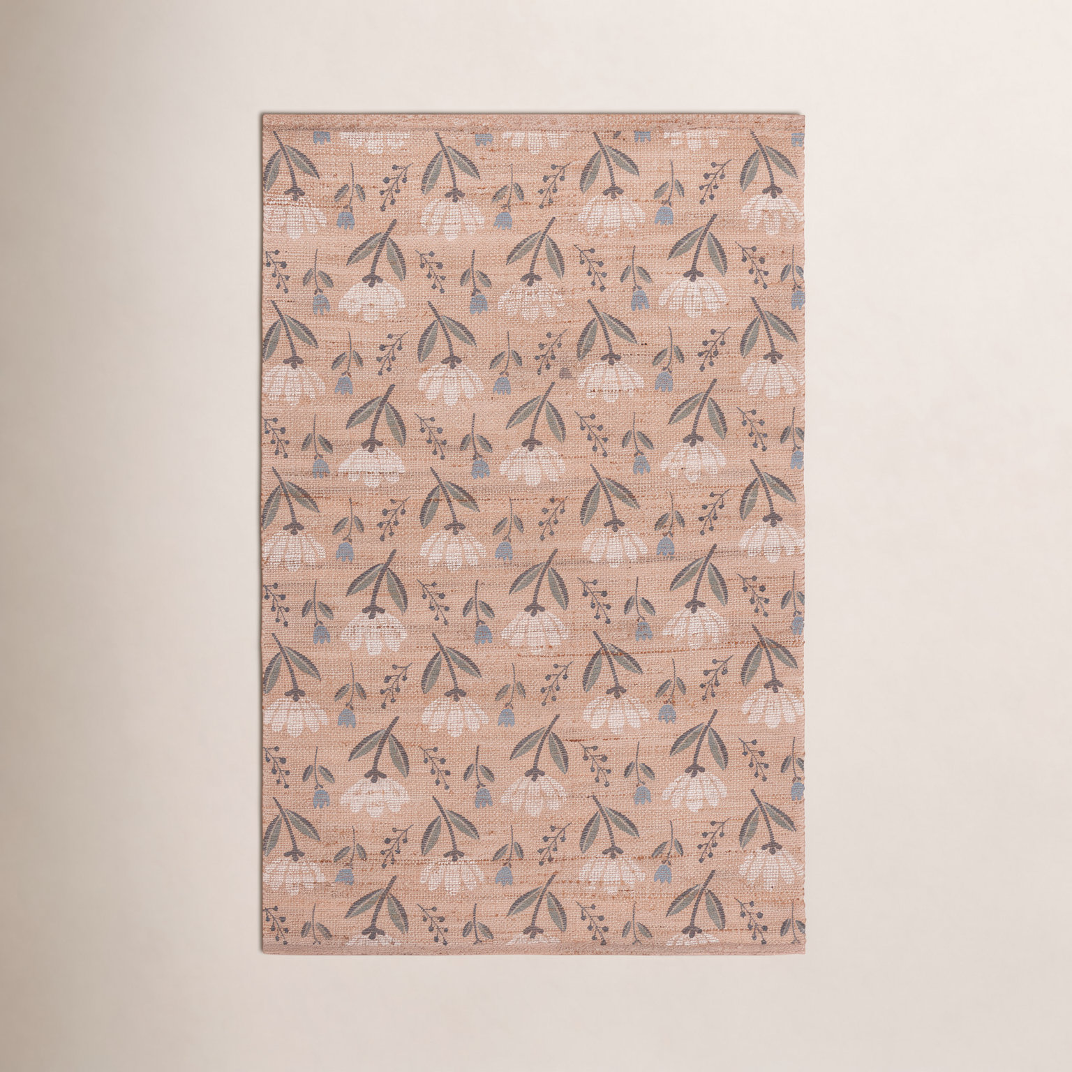Hand-Woven Floral Jute Rug, 5'-0" X 8'-0" Rectangle