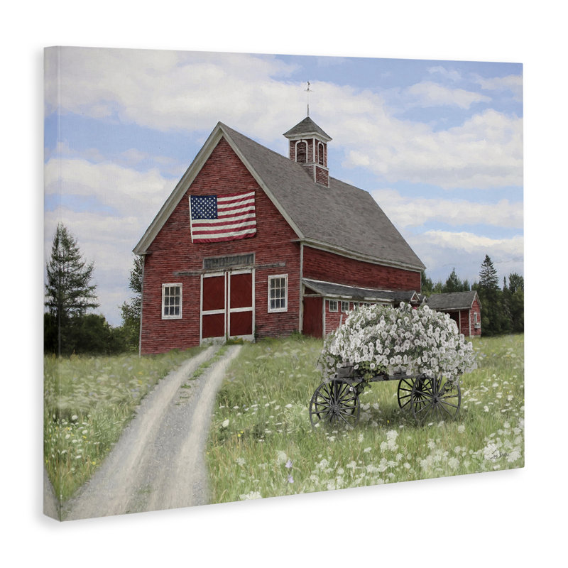  «Barn with Floral Wagon», art mural sur toile par Lori Deiter, H 24 po x l 30 po