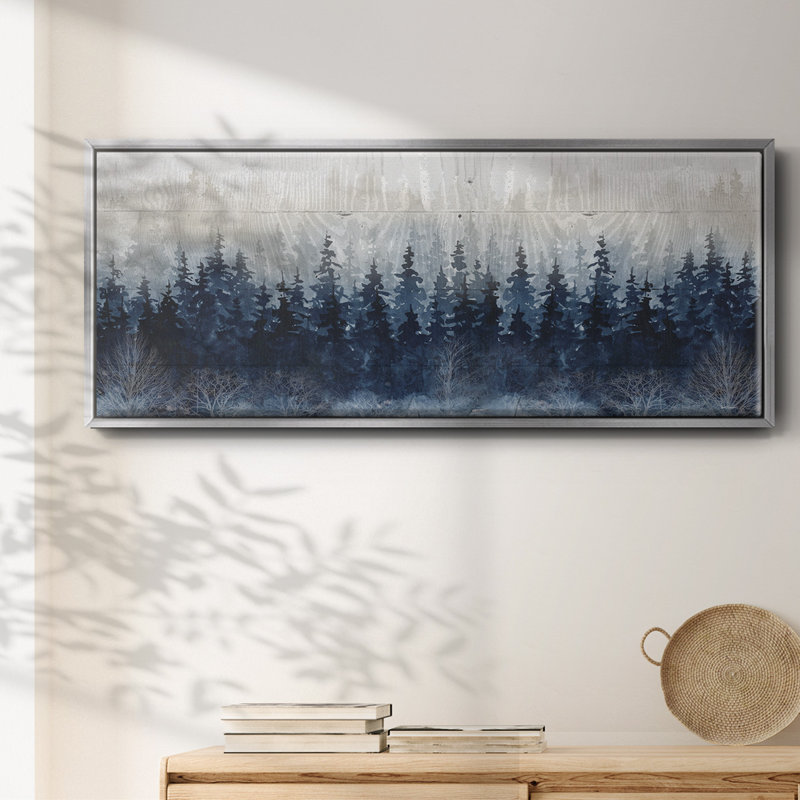 Misty Indigo Forest- Framed Canvas, H 20 po x l 50 po x P 1,5 po, Argent