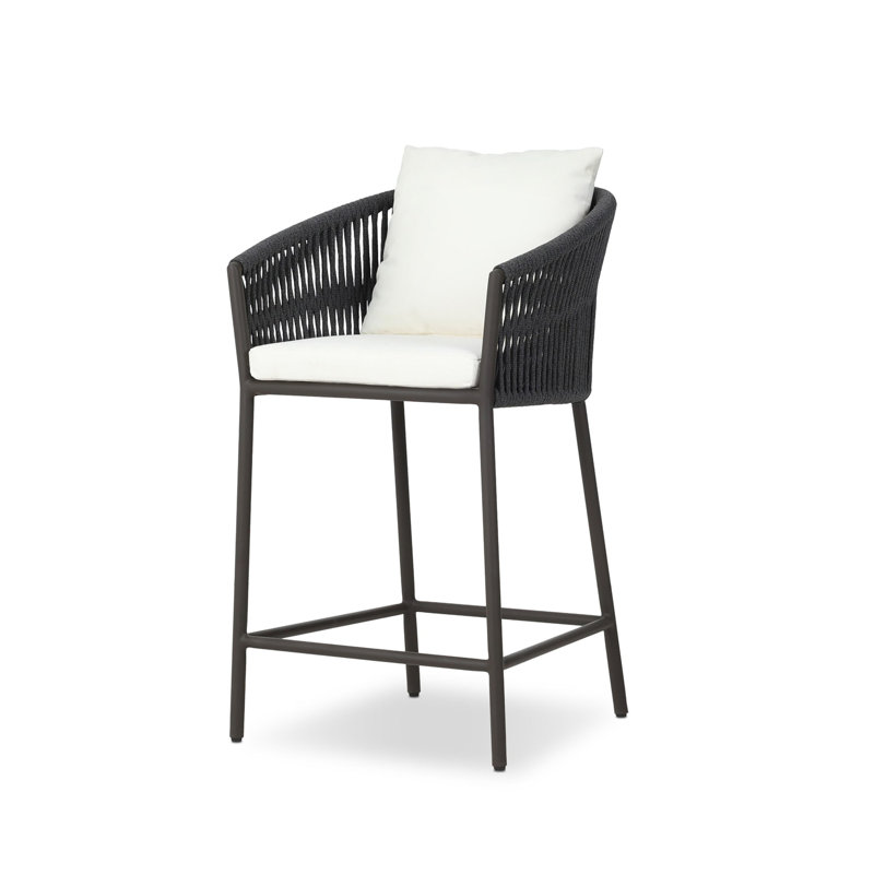 Porto Patio Bar Stool, 26.38", Arashi Salt, Black