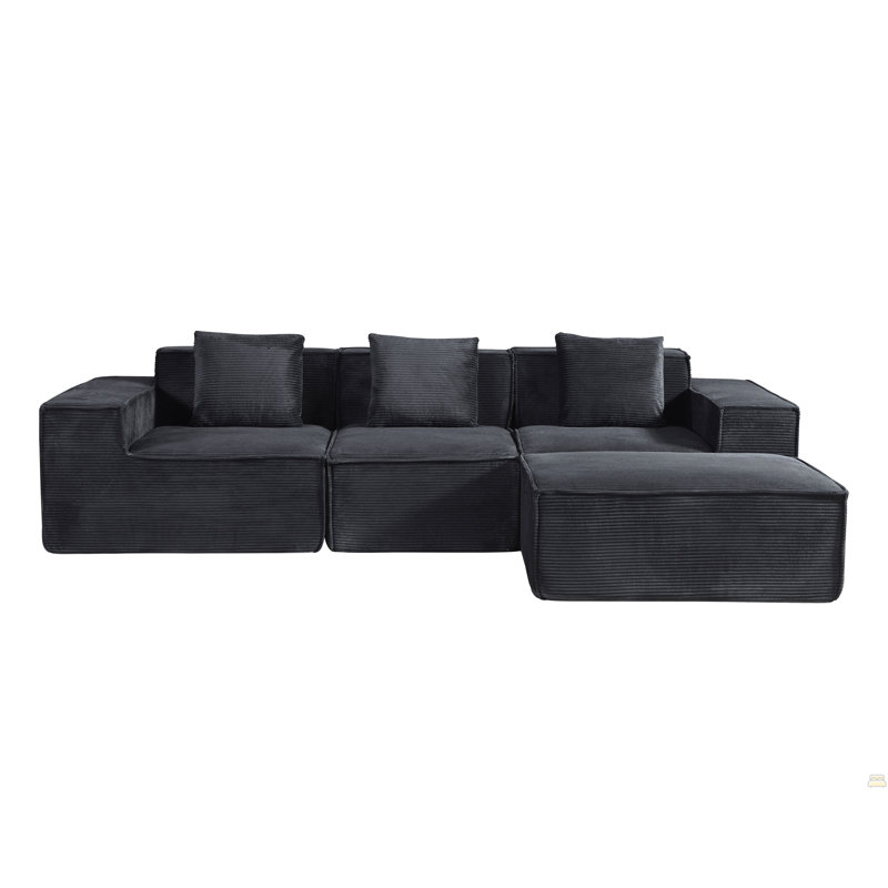 Canapé modulaire convertible en velours côtelé avec repose-pieds et coussins, canapé-lit modulaire en forme de L, canapé désossé en nuage