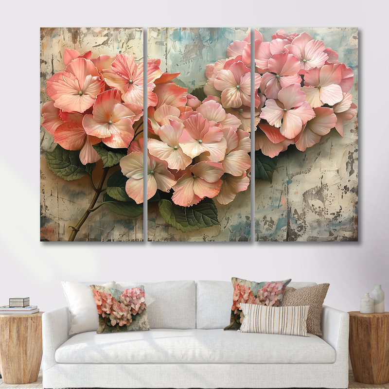 Hydrangea Country Charm I - Hydrangea, ensemble d'art mural, Canevas, H 40 po x l 60 po x P 1 po