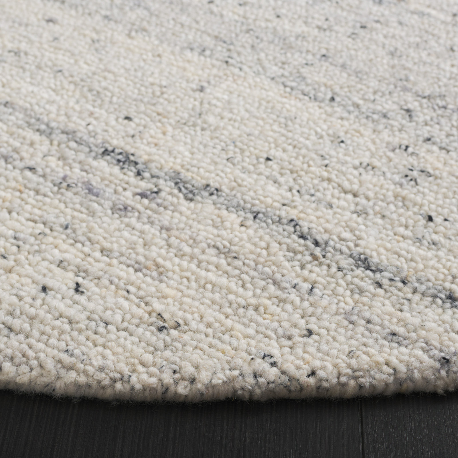 Gray Hand-Woven Striped Wool Rug, Round 6'