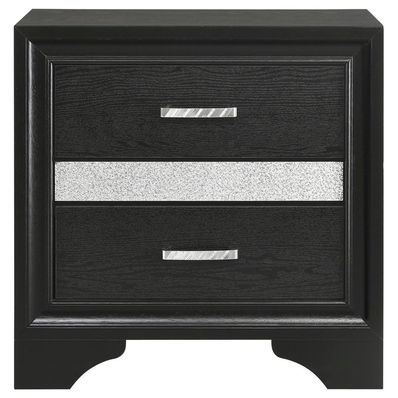 Table de chevet de la chambre à coucher 2, finition noire avec tiroirs doublés de feutre - Table de chevet chic moderne en 2 et rangement caché