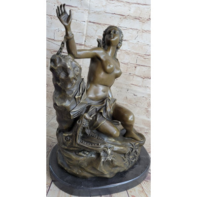 Avea Andromeda Princess Prisoner Of Dragon Bound Girl Bronze Statue Sculpture 17 Inches X 11 Inches