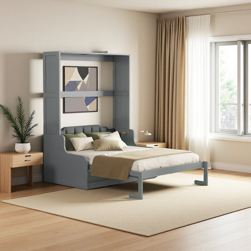 Lit escamotable mural Murphy avec coussin, Gris