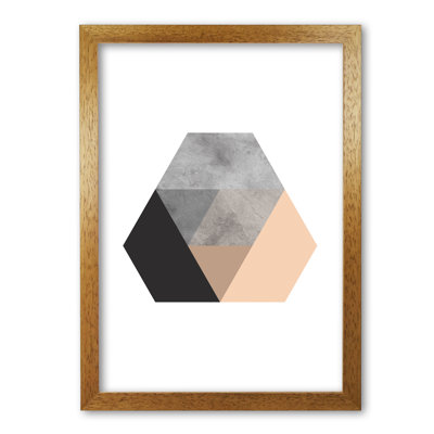 Peach And Black Abstract Hexagon - Print