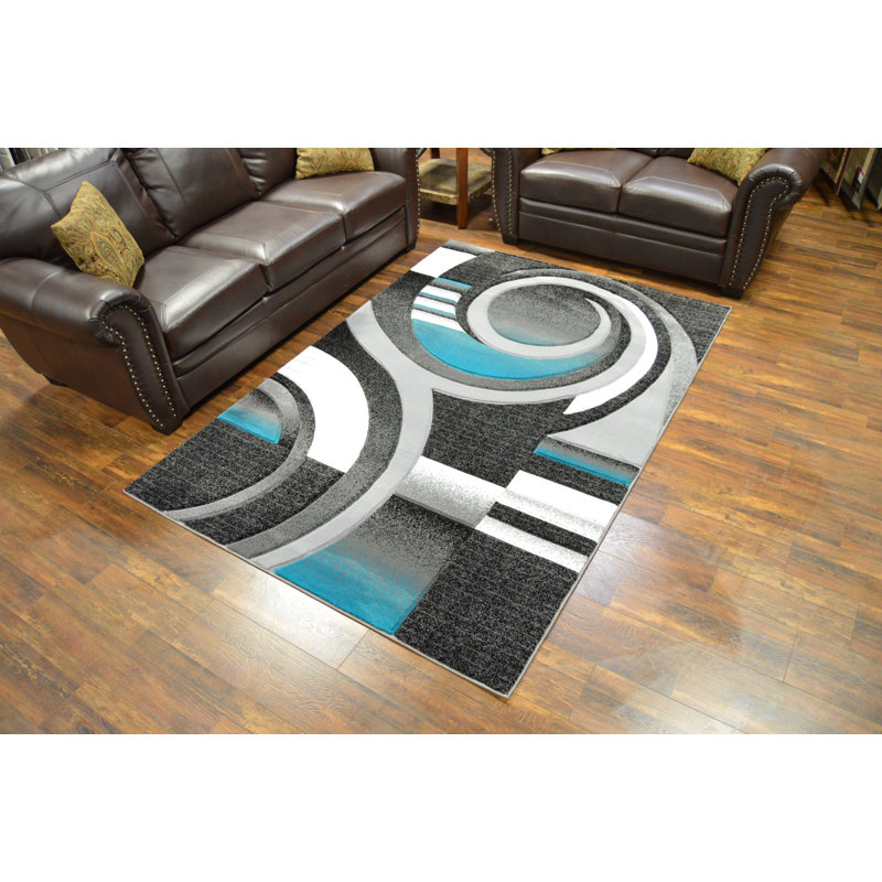 Tapis à motif abstrait turquoise Galvez, Rectangle 4 pi x 5 pi 3 po