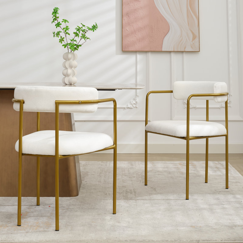 Chaise de salle à manger rembourrée Modern, 2, Blanc, Doré