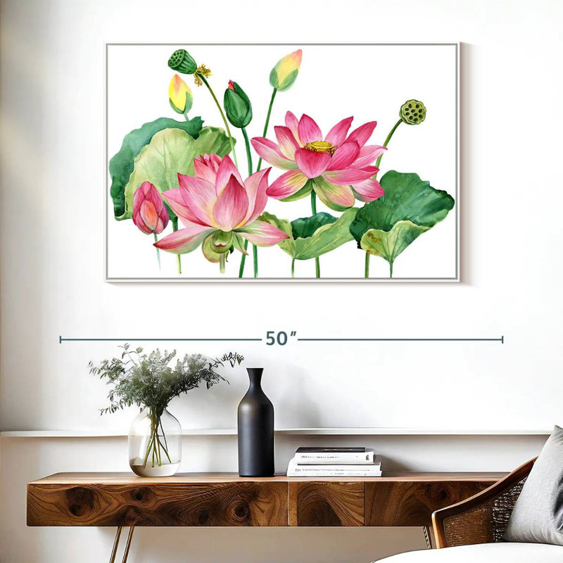 Grappe de lotus rose, Cadre flottant blanc, 40 po x 27 po