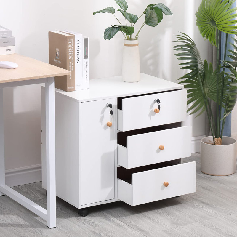 Ladessa 60cm Wide 3 -Drawer Mobile File Cabinet, Warm White