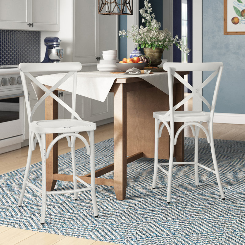 Edmund Counter Stool with Metal Frame, Antique White