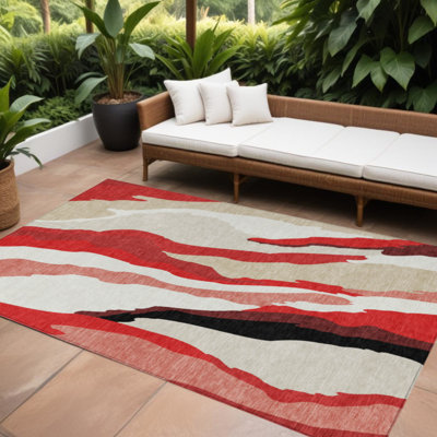 Tapis intérieur lavable abstrait 9 pi x 12 pi rouge