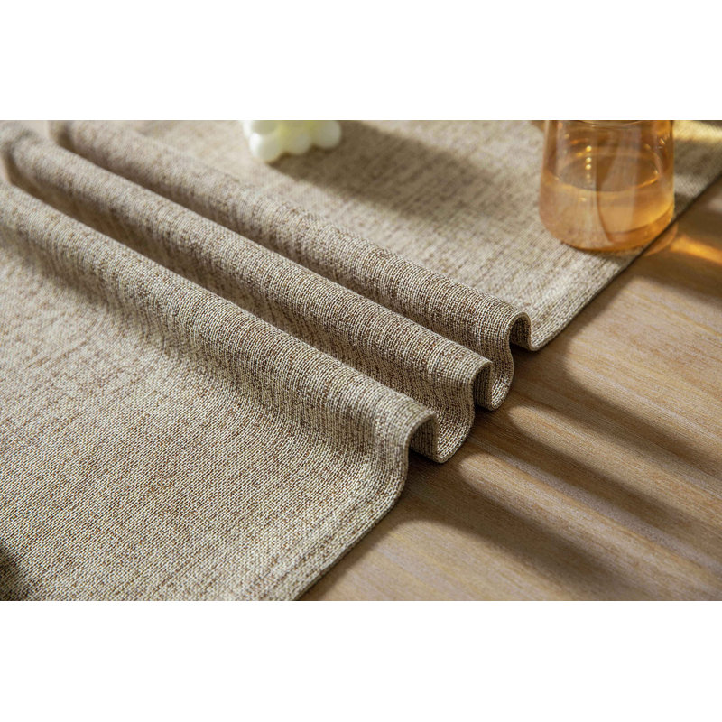 Oatmeal Beige Rustic Polyester Farmhouse Table Runner, 14x90 Inches