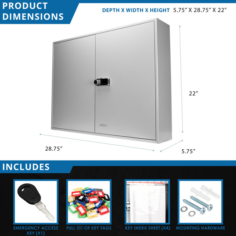 Armoire à clés grise avec serrure numérique - Rangez 400 clés réglables en acier fixées au mur pour des étiquettes colorées pour faciliter la reconnaissance