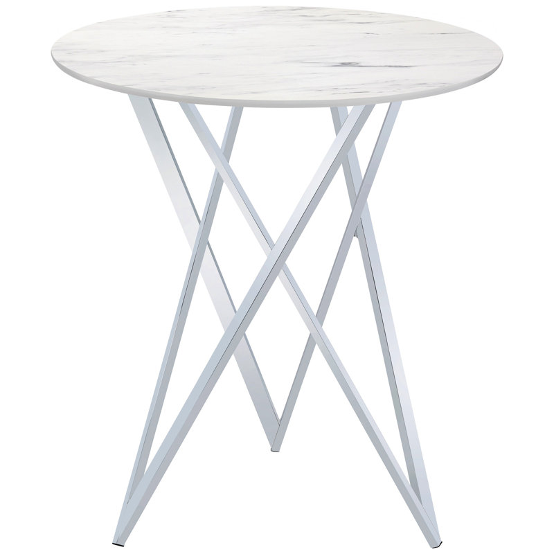Table de bar à plateau rond avec surface blanche et faux marbre, pour les sièges de salle à manger en marbre, style moderne deux