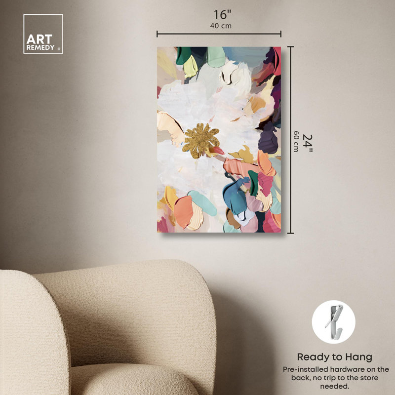 «Tacit Floral Canvas Boho Colorful Wall Art» par Art Remedy, Toile tendue, 24" H x 16" W
