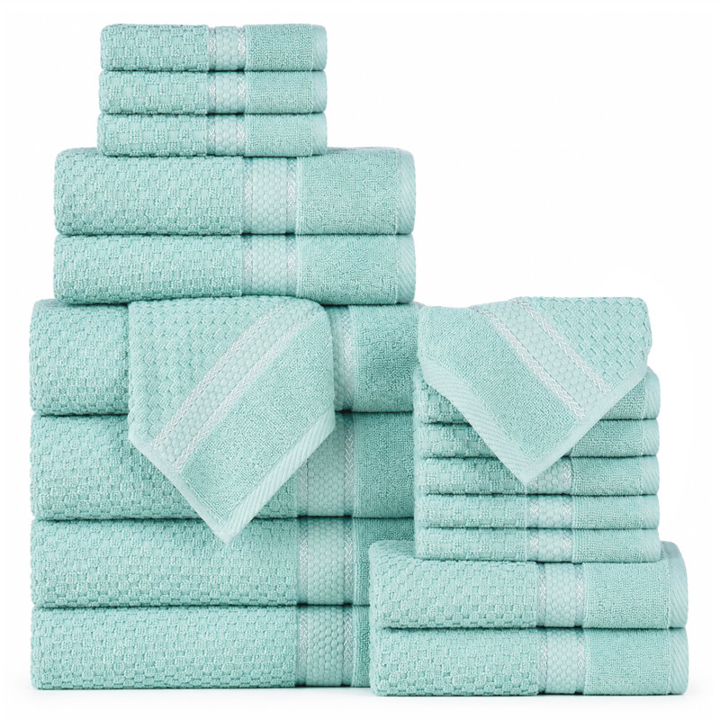 Collection de serviettes 100% coton Obed, Ensemble de serviettes 18 pièces, Vert menthe