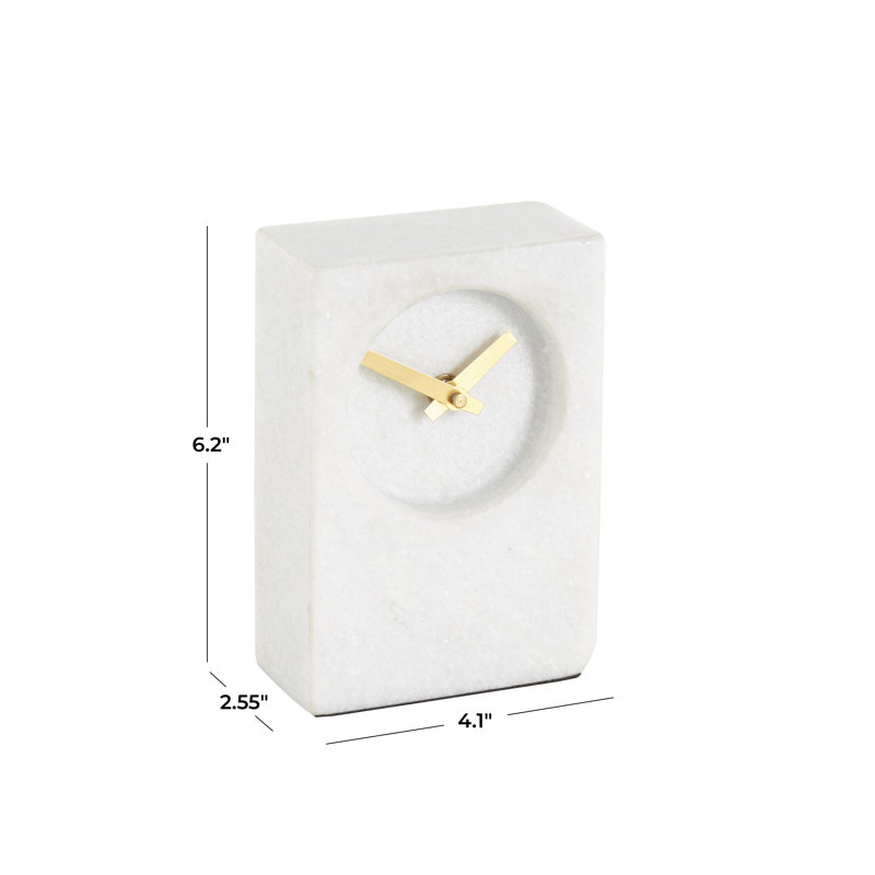 Analog Marble Quartz Tabletop Clock in White, 6.2" H x 4.1" W x 2.55" D